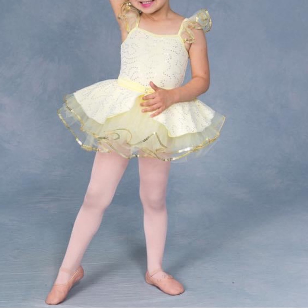 Girls Revolution Dance Wear You Are My Sunshine Yellow Sequin Dress Size SC 4/5